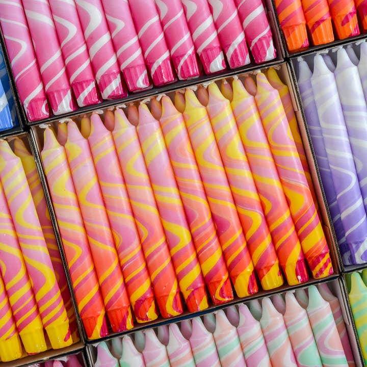 Nordtrice - Wholesale Tapered Candle/Candlestick - Summer Marble Candles - Pink / Yellow / Red Marble5