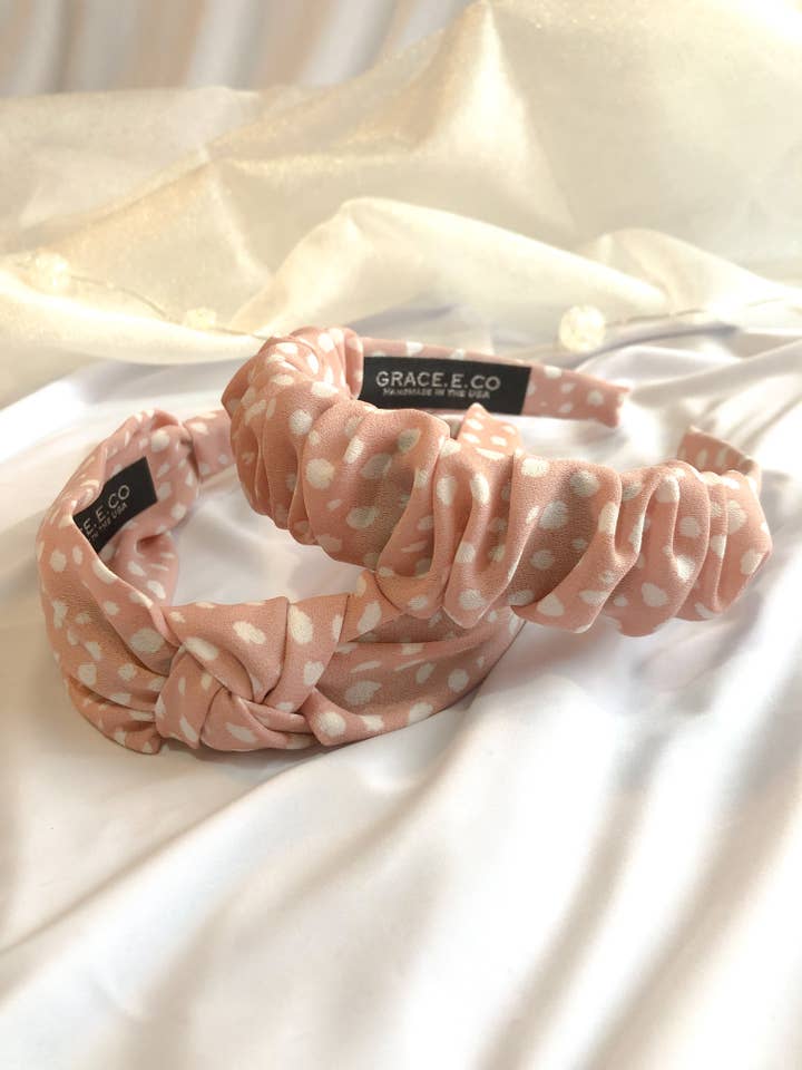 Blush and White Dots Headbands for wholesale by Grace.E.Co