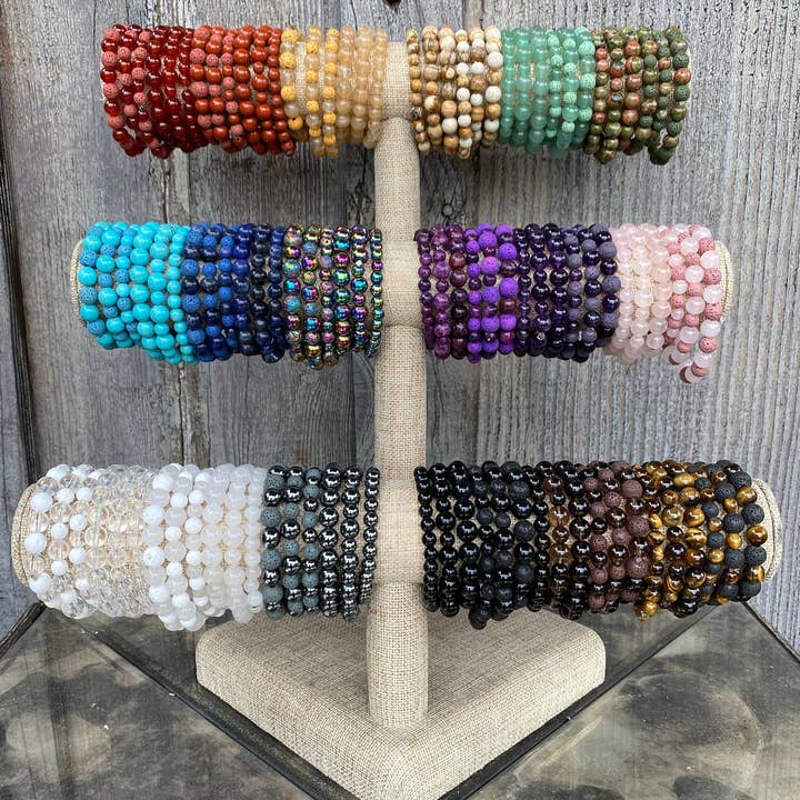 ShoGems – Engroshandel Perlearmbånd – Ædelsten & lavasten strækarmbånd 6/8 mm perler