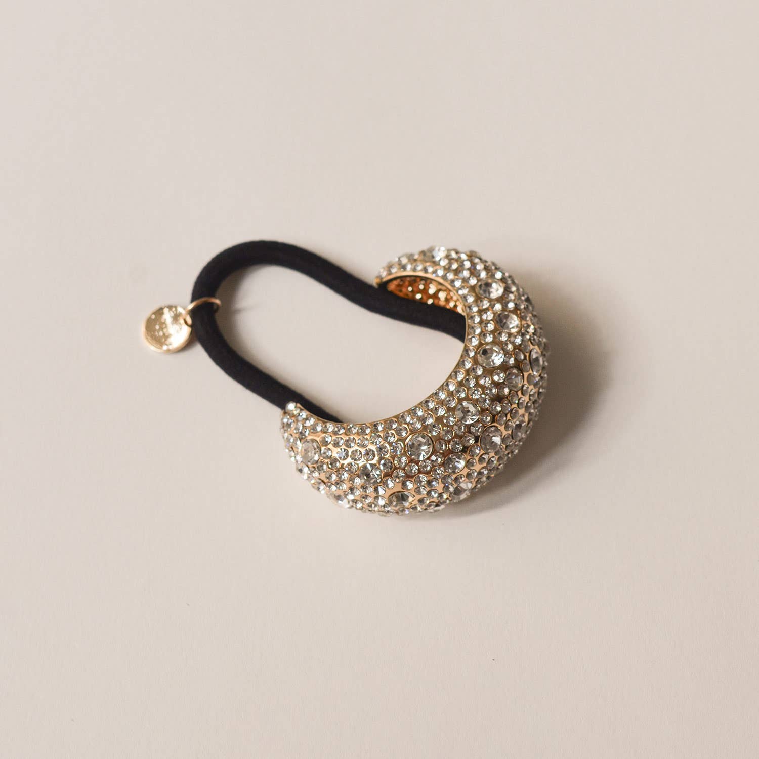 nar'sha - Wholesale Hair Tie - Pave Stone Crescent Metal Cuff Ponytail Hair Tie | Gold1