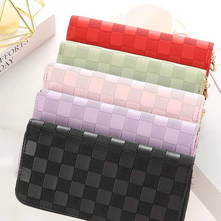 42POPS - Wholesale Wallet - Women's - ,....0806 Checkered Monogram Vegan Leather Long Wallet SI-279500