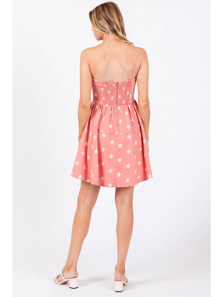 GeeGee x Lovelo - Wholesale Dress - Women's - Star Print Denim Mini Dress: MD506304