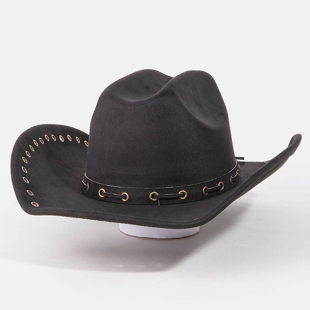 Collections by Fame Accessories - Wholesale Fedora - Women's - Grommet Brim Suede Cowboy Hat7