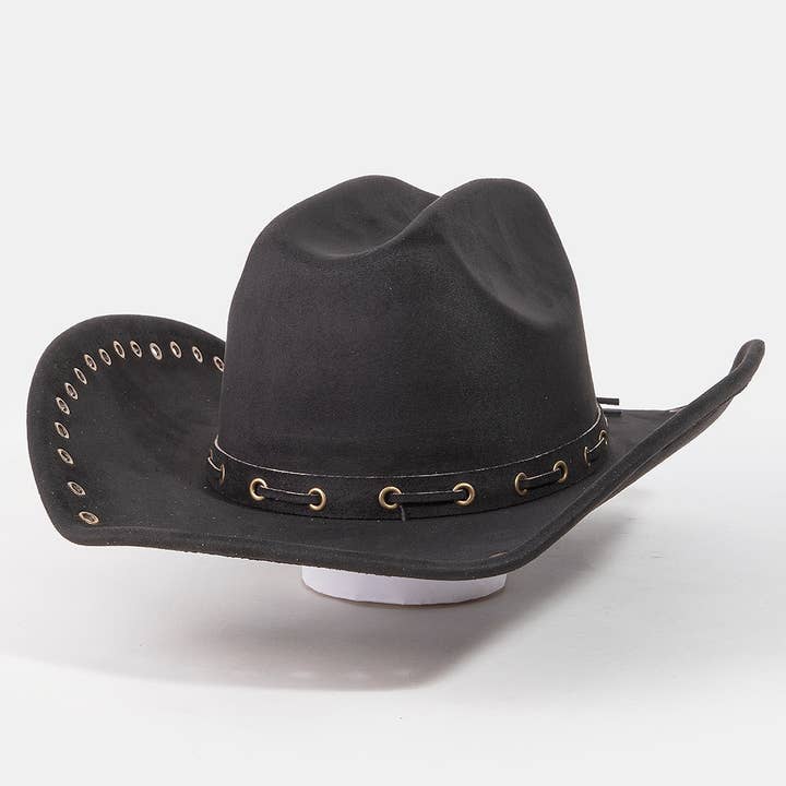 Collections by Fame Accessories - Wholesale Fedora - Women's - Grommet Brim Suede Cowboy Hat7
