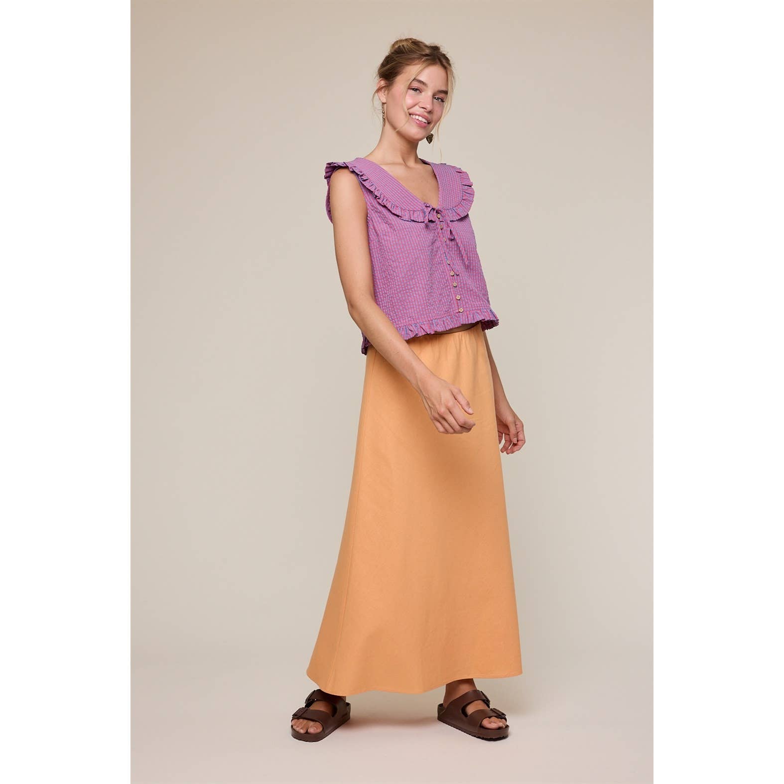 Wishlist Apparel - Wholesale Blouse - Women's - RUFFLED COLLAR PLAID BLOUSE / WL25-116321