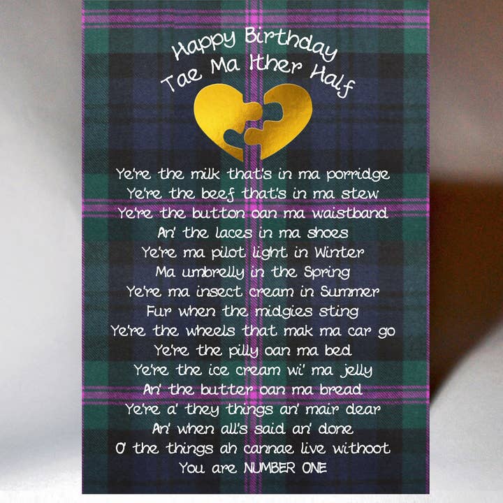 Wee Wishes - Wholesale Birthday Card - Scottish Birthday Ither Half Card