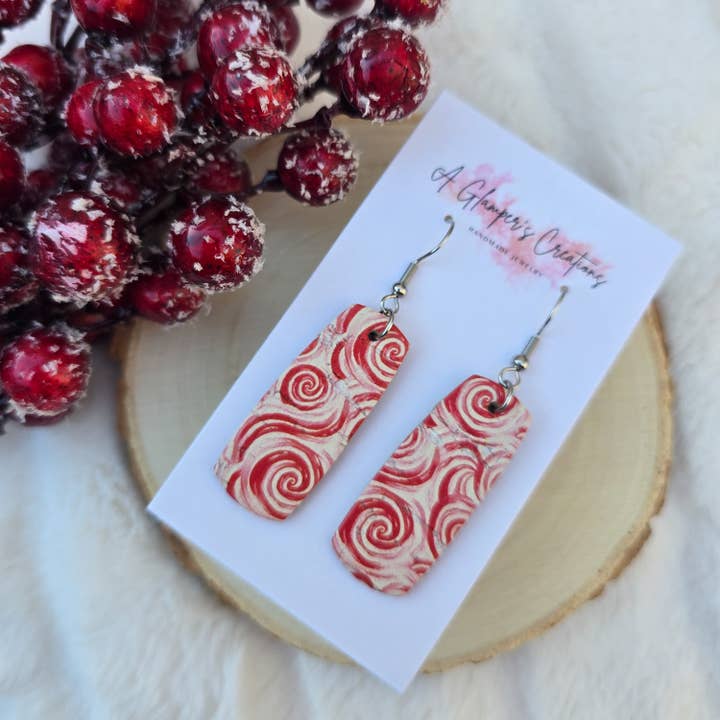 Candy Cane Swirls Christmas Mini Bar Leather Earrings for wholesale by A Glamper's Creations LLC