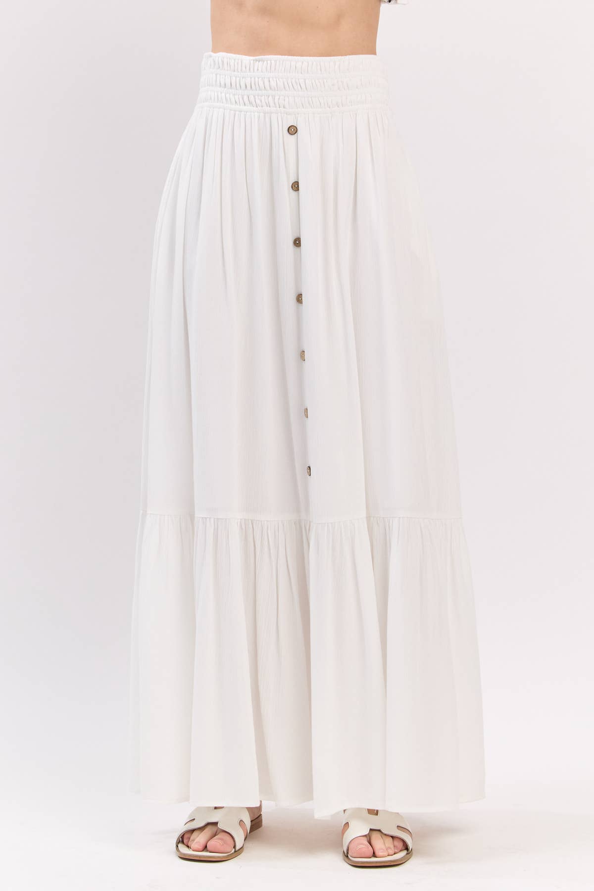 Ivory Ruffled Smocked Waist Maxi Skirt - VS3399 for wholesale on Faire5