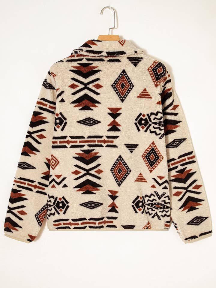 LALA LOO - Wholesale Sweatshirt - Women's - LALALOO Western Aztec Fleece Half Buttoned Sweatshirt11