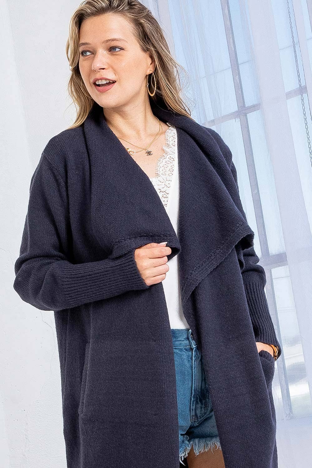 Sweet Lovely by Jen – Engroshandel Cardigan - Dame – BLØD STRIKTRØJE MED ÅBEN FRONT LANG CARDIGAN57