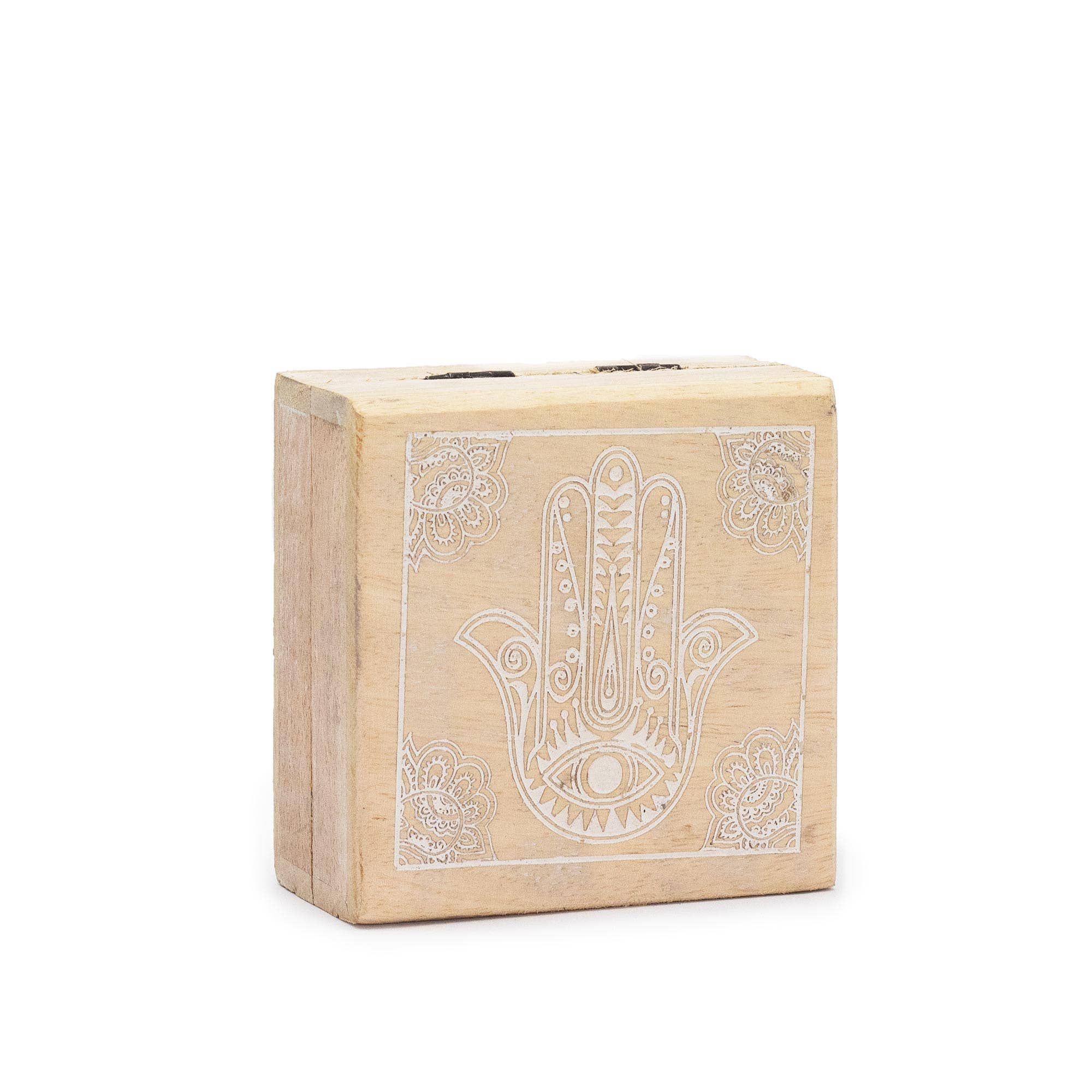 AW Artisan - Wholesale Decorative Box - Square box 10x10x4.2cm - Hamsa face in white