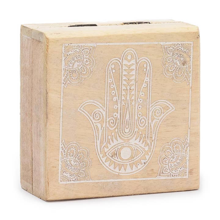 AW Artisan - Wholesale Decorative Box - Square box 10x10x4.2cm - Hamsa face in white0