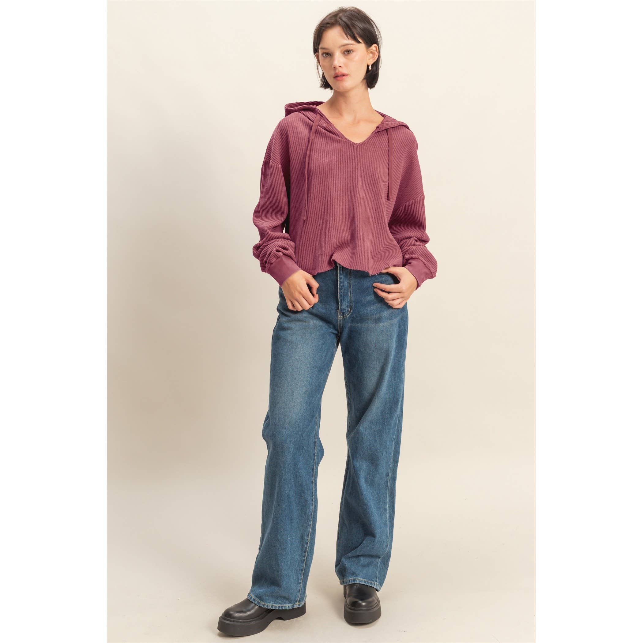 HYFVE – Hoodie – Mulher por atacado – Hoodie de Malha Waffle Cropped com Lavagem Mineral34