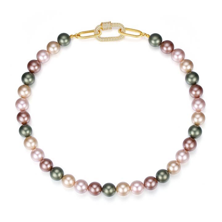 Classicharms - Venta al por mayor Collares de cuentas/perlas - Collar de perlas en forma de concha dorada con cierre de mosquetón con gemas incrustadas