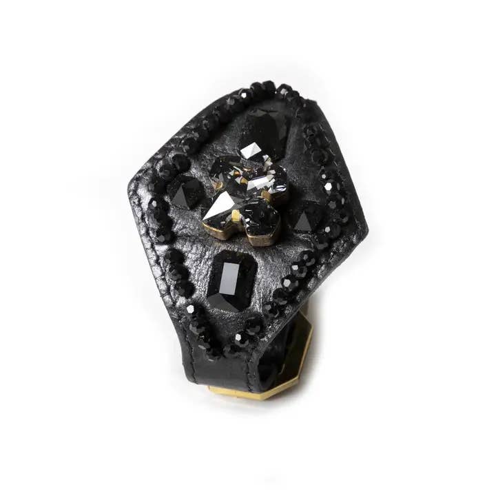 Noir Royale Leather Cuff Black Crystal-Embellished Statement for wholesale by The Dark