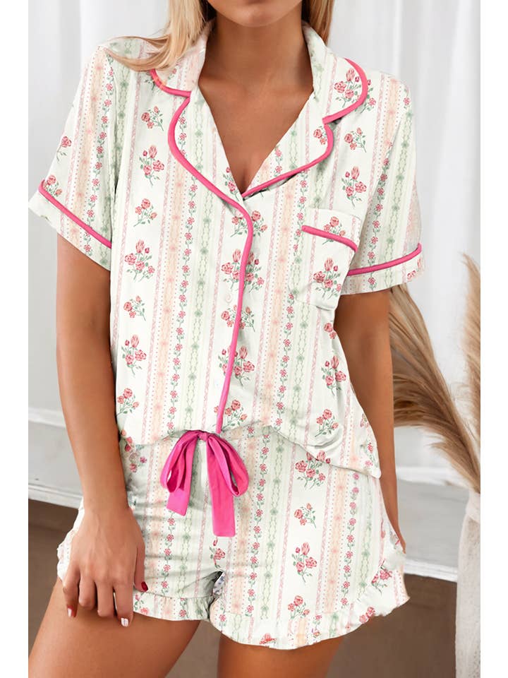 Little Daisy Closet - Wholesale Sleepwear Set - Women's - LDC Floral Casual Short Sleeve Two piece Pajamas