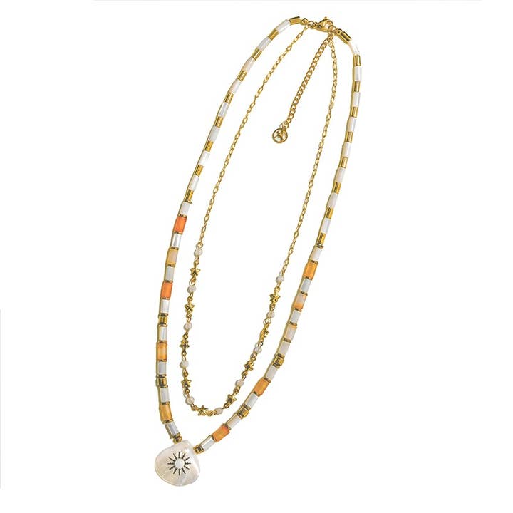 DOUBLE STRAND NECKLACE WITH MOTHER-OF-PEARL PENDANT for wholesale by AMORINO SRL