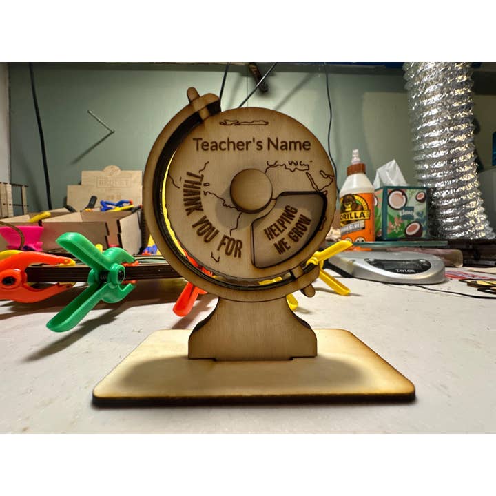 Personalized Wooden Globe Teacher Christmas Gift for wholesale by Carving Nomad