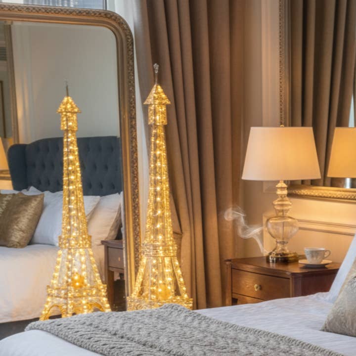 Sona Casa - Wholesale Floor Lamp - Tall Eiffel Tower LED Floor Lamp 63 inch Modern Decorative Paris France Model with Gold Frame & White LED Ambient, Home Decor Lighting5