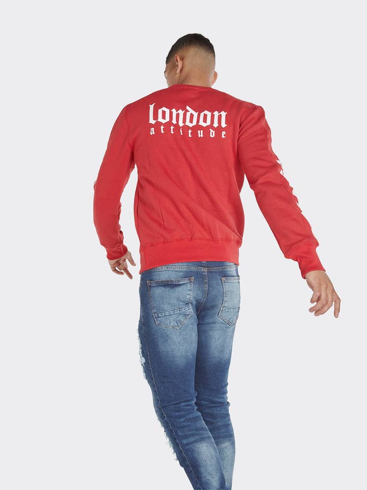 London Attitude sweatshirt met rode mouwen en achterkant voor wholesale door London Attitude