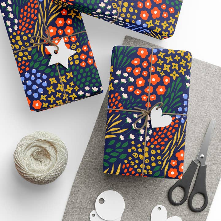 Dark Winter Floral Matte Wrapping Paper Roll for wholesale by Merry May