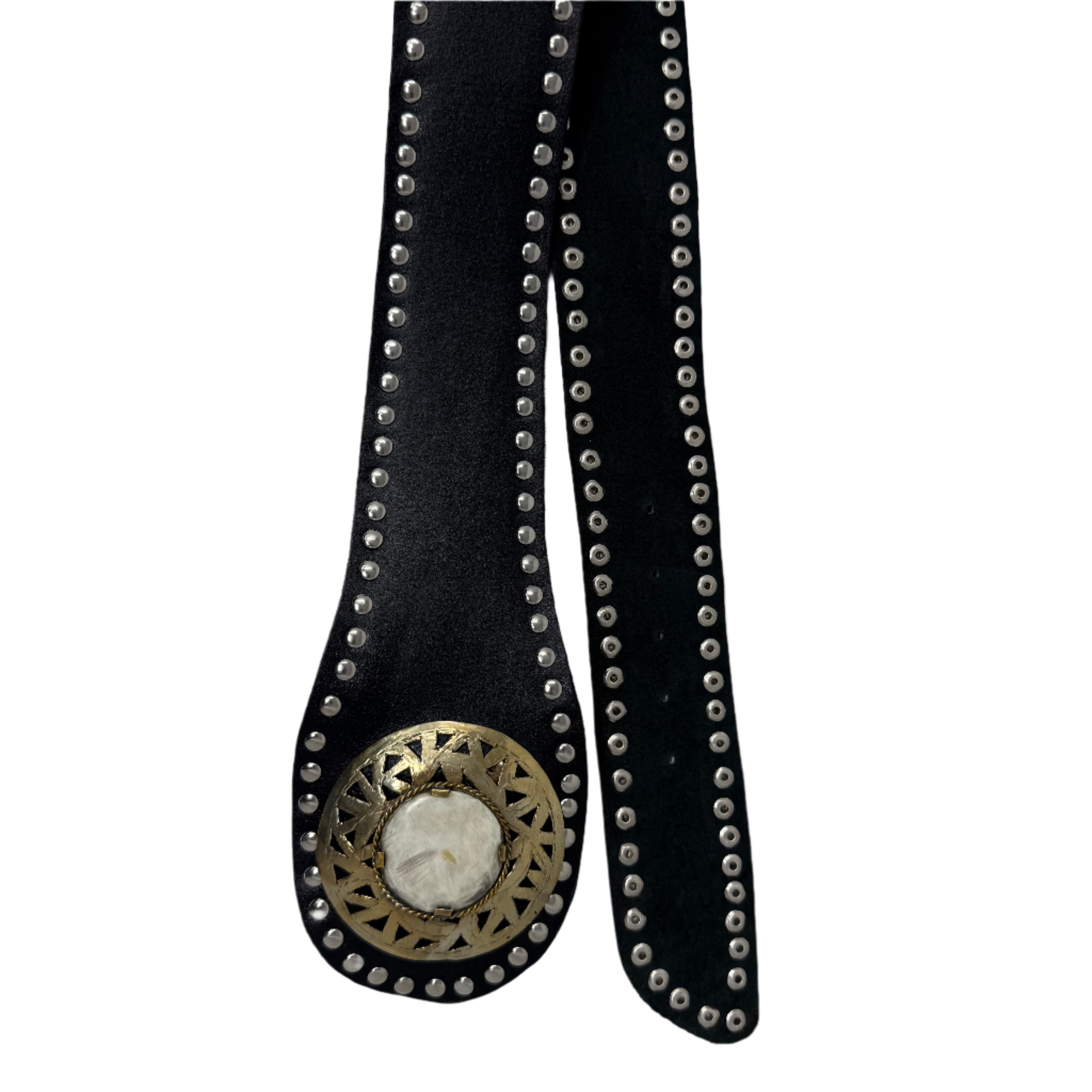 Artisan Stories - Venta al por mayor Cinturón - Mujer - Cinturón Negro Boho de Cuero Tachonado – Cuero de Grano Completo con Hebilla de Cuerno y Metal2