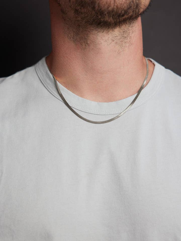 Waterproof 3mm sleek Herringbone Snake Style Chain Necklace for wholesale by We Are All Smith