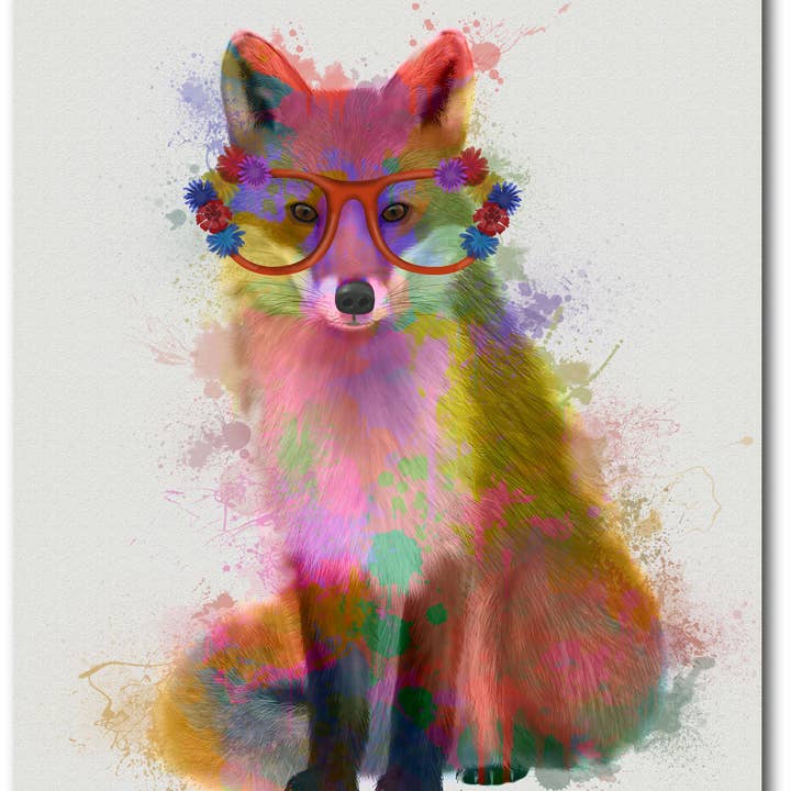 Rainbow Splash Fox Gallery Wrapped Canvas Wall Art for wholesale by Courtside Market