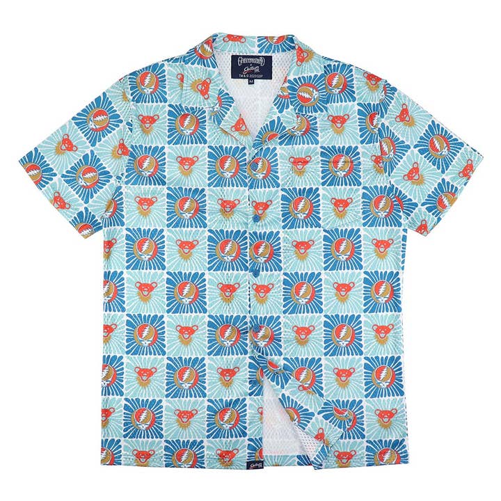 Section 119 - Wholesale Button Down Shirt - Men's - Grateful Dead | Mesh Button Down | Teal & Orange Bears