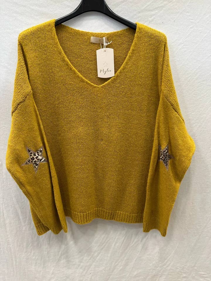 Mimi & Gogo - Wholesale Knit Sweater - Women's - Sweater With Two Leopard Stars @23630_Pul2EtoileLeo8