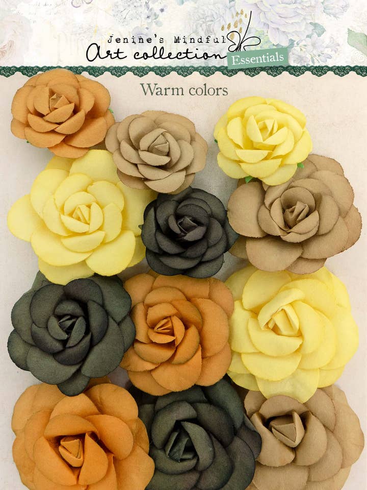 JMA Paper Flowers Warme kleuren Essentials 90x120x6mm 12 st nr.04 voor wholesale door Ecstasy Crafts Distributing