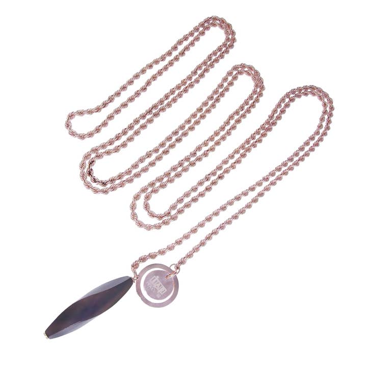 Rose Colored Bronze 83.5" Rope Chain Necklace w/Ebony Pend for wholesale by Luxe on Main LLC