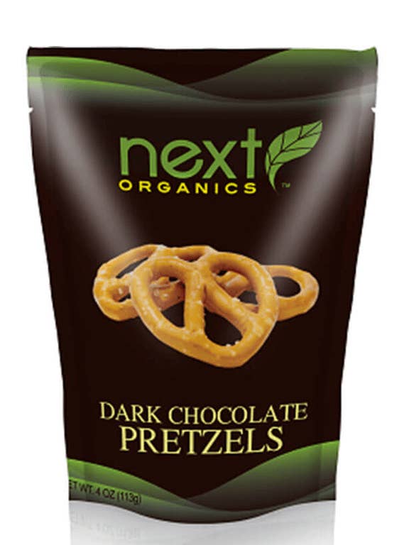 Org Dark Choc Pretzels 4 oz for wholesale by Next Organics