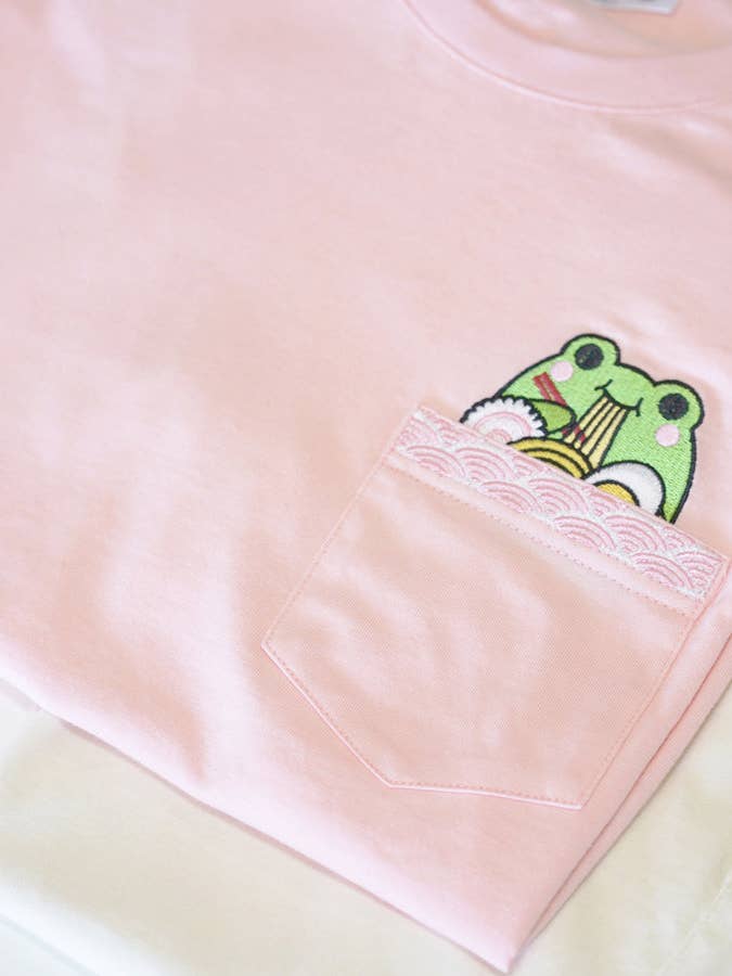 Frog Ramen Embroidered Pocket Tee | Blush Pink for wholesale by Jessthechen