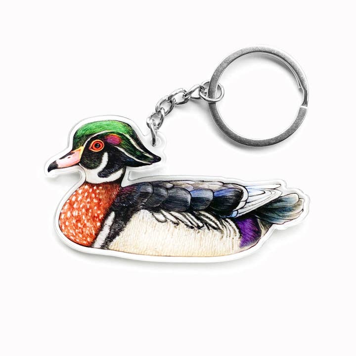 Wood Duck Double-Sided Acrylic Keychain for wholesale by Allison Stoiser Art