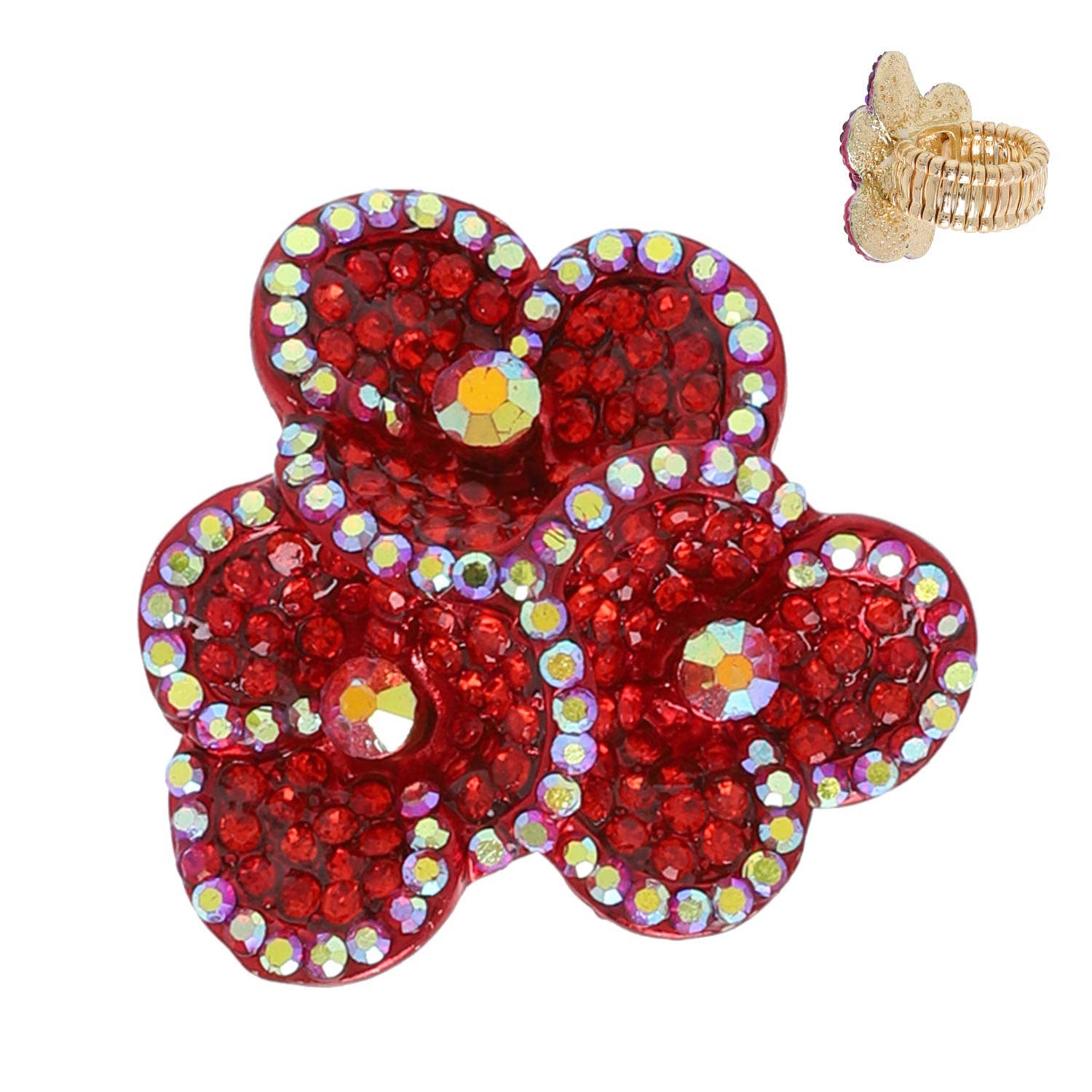 SP Sophia Collection - Wholesale Cocktail/Statement Ring - Crystal Rhinestone Floral Bouquet Stretch Ring4