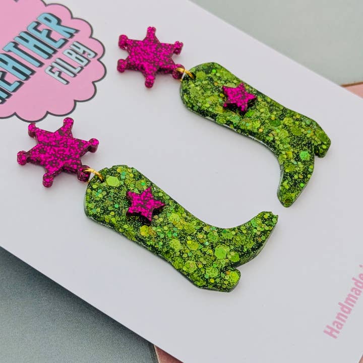 By Heather Filby - Wholesale Dangle Earrings - Cowboy Boot Glitter Earrings (MORE COLOURS) - Best Seller6