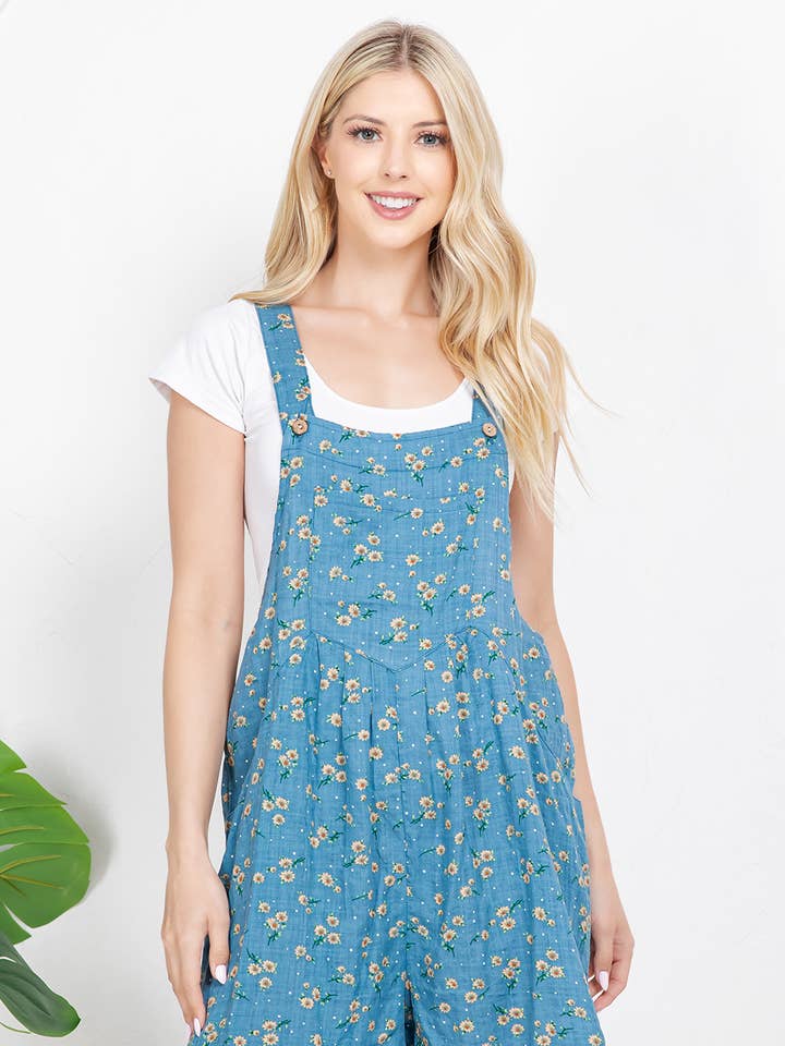 Floral Print Short Overall for wholesale by LA Soul