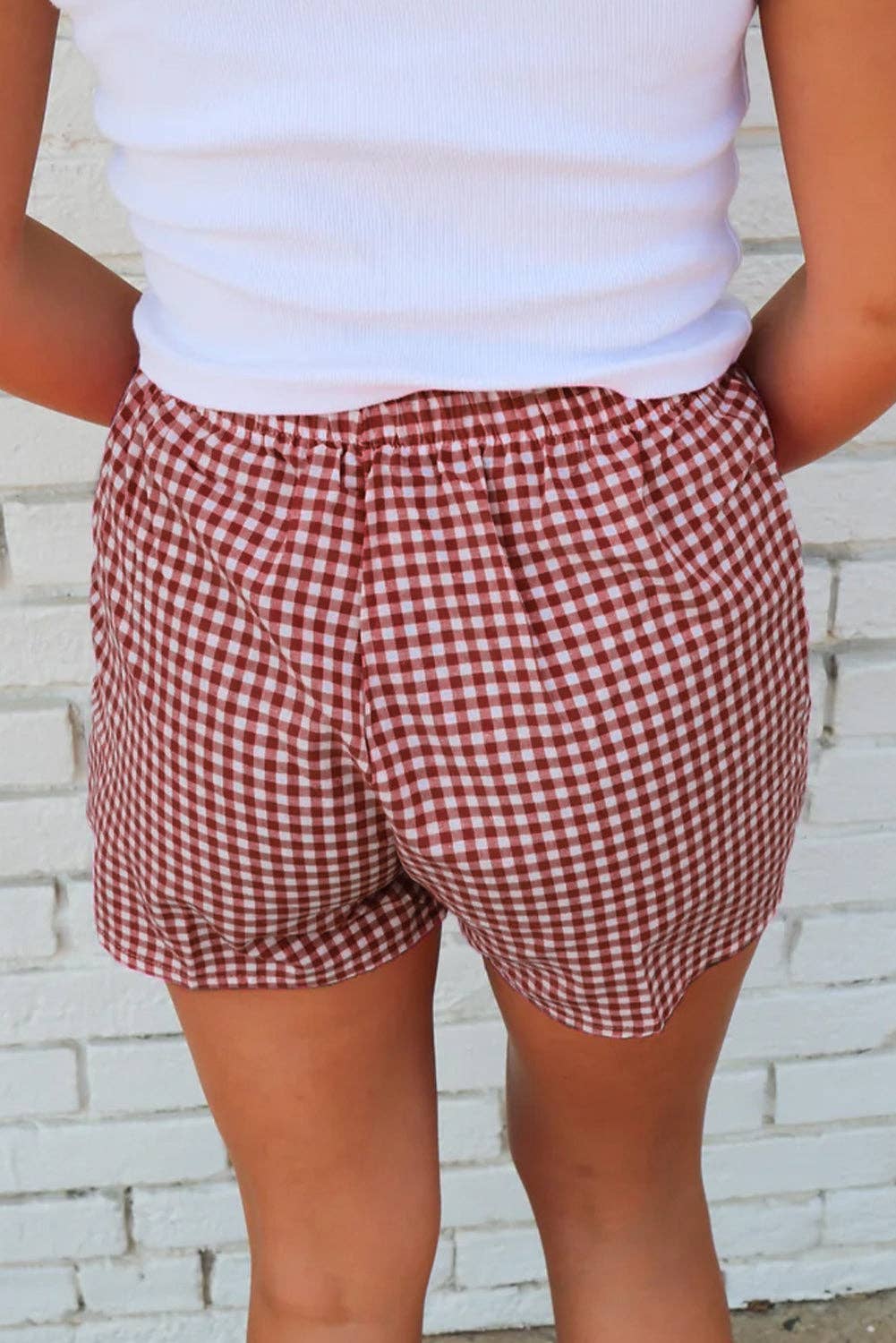 Lovesoft - Wholesale Shorts - Women's - Red Plaid Gingham Printed High Waist Shorts1