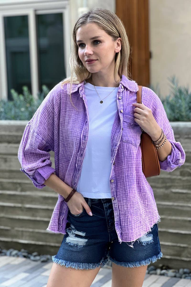 42POPS - Wholesale Button Down Shirt - Women's - `.Washed Double Gauze Button Down Shirt23