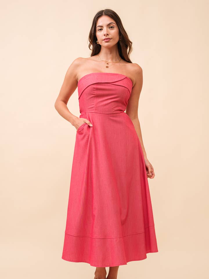 Strapless midi dress with back with detail for wholesale by Tea & Cup