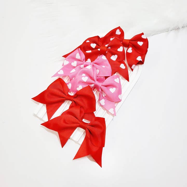 Assorted Color 6 pcs Valentines Day Hair Bow Set for wholesale on Faire