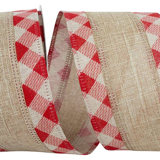 Stripe Overlay Gingham Linen Wired Edge,/red, 2-1/2 In for wholesale by RELIANT RIBBON