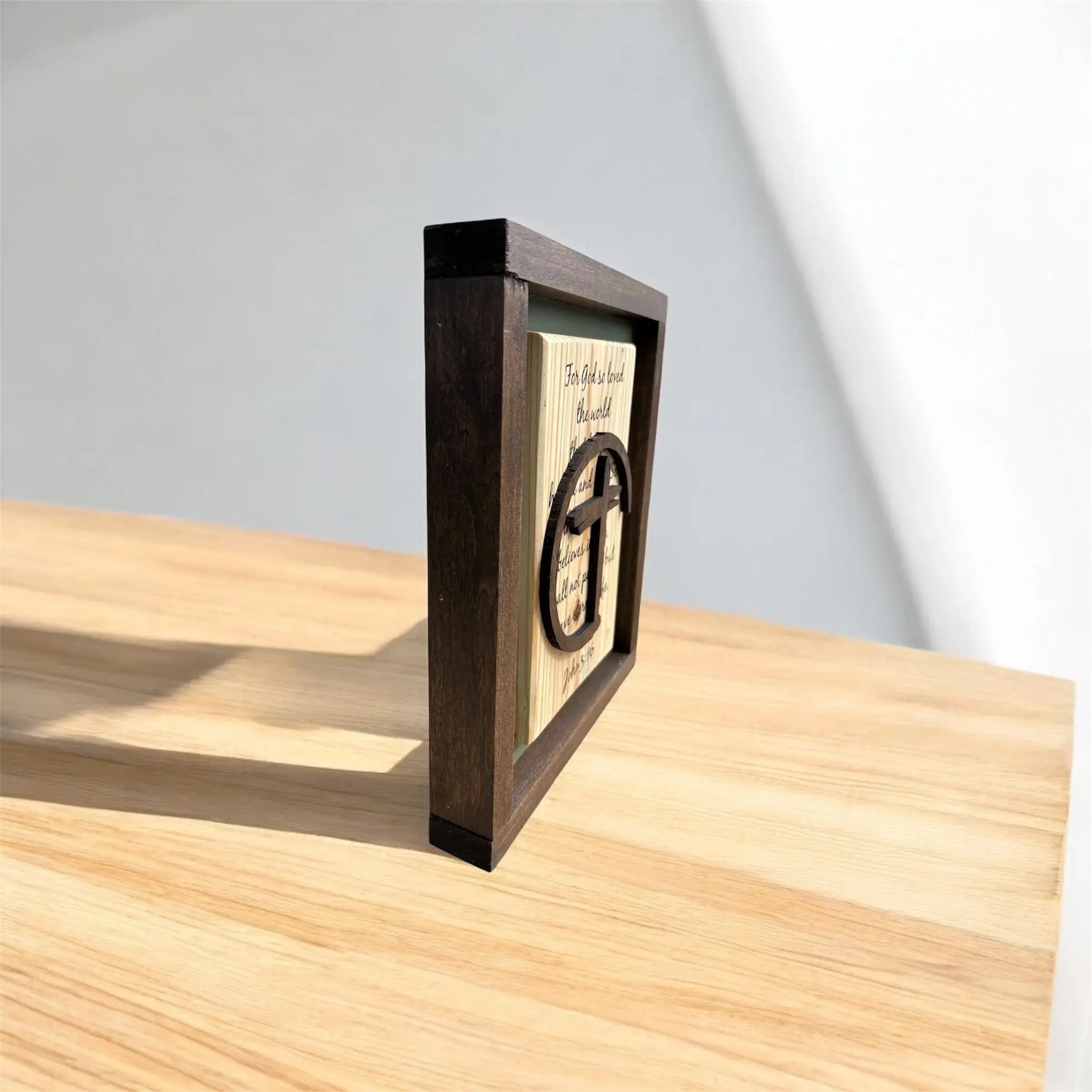 Faithful Creations Studios - Wholesale Sign - John 3:16 Christian Wall & Shelf Sign – 11” x 8”–Rustic Wood1