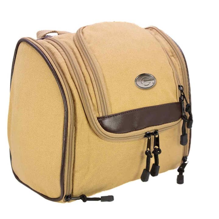 Georgia Bulldogs Men's Khaki Hanging Toiletry Bag. for wholesale on Faire2