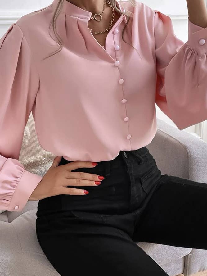 UNISHE - Wholesale Buttoned-down shirt – Women's - Plain Button V Neck Blouse Shirt GSS0999