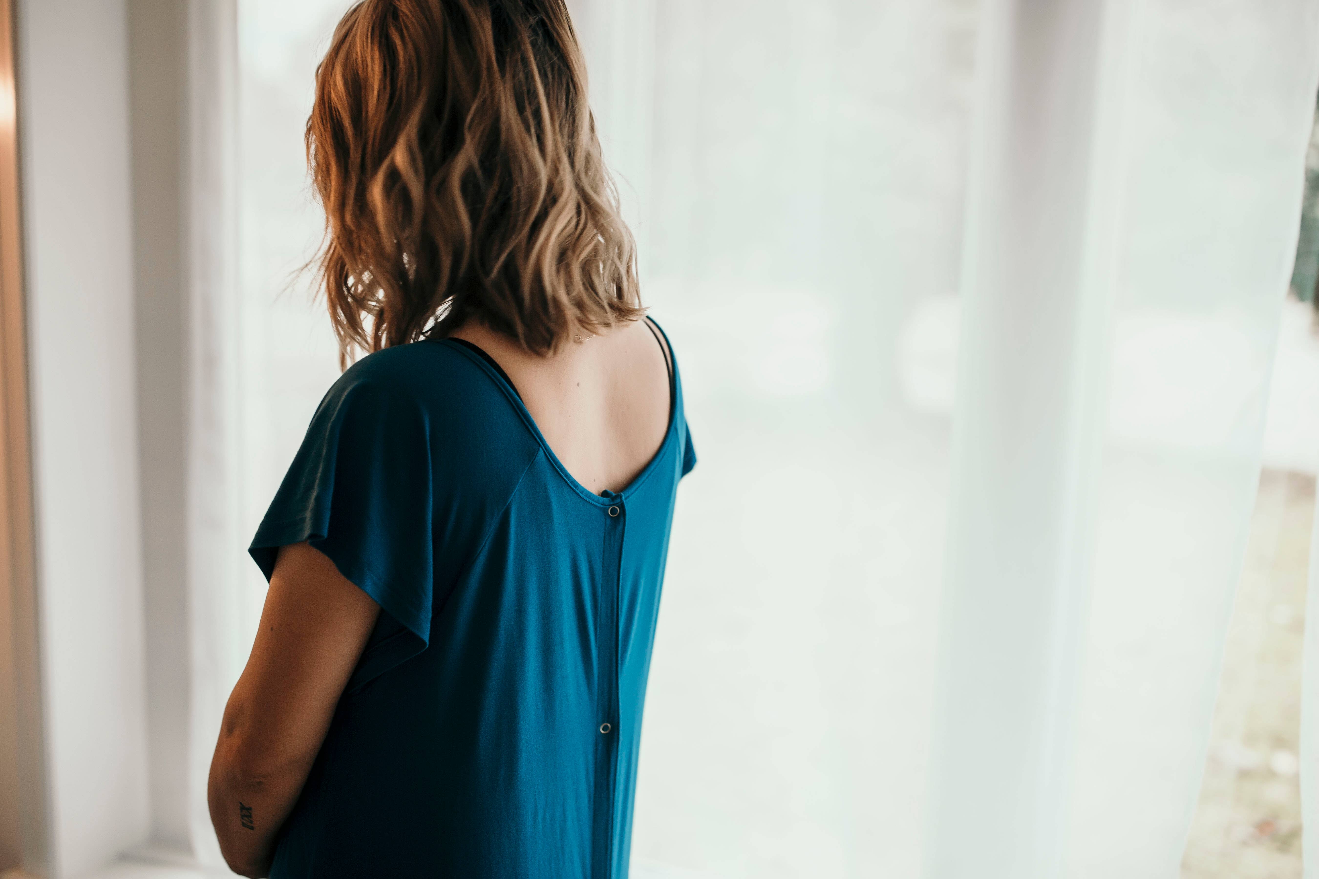 Three Little Tots - Wholesale Dress - Maternity - Blue Maternity Mommy Labor and Delivery/ Nursing Gown6