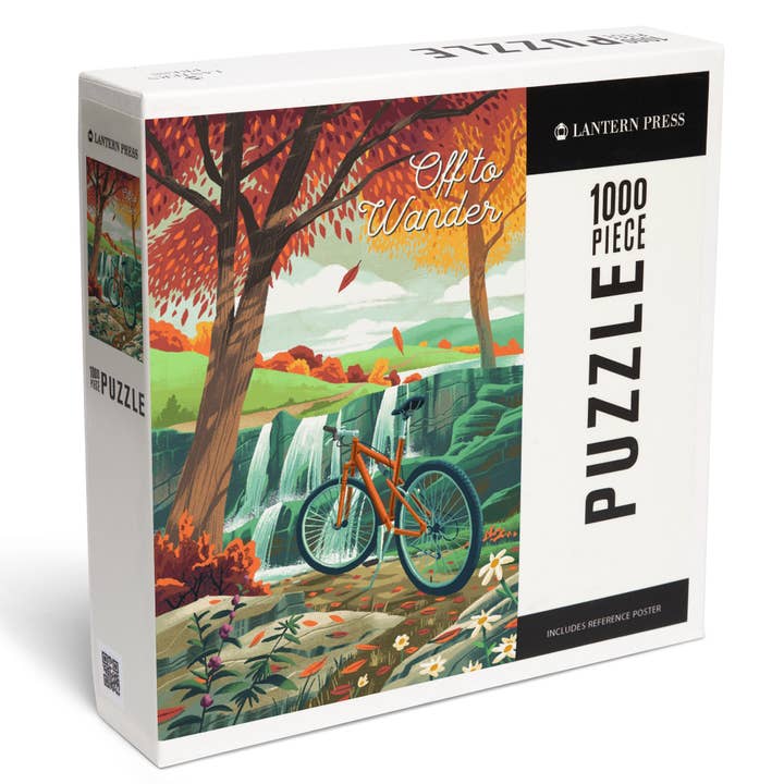1000 PIECE PUZZLE Off To Wander, Cycling with Hills, Fall for wholesale by Lantern Press