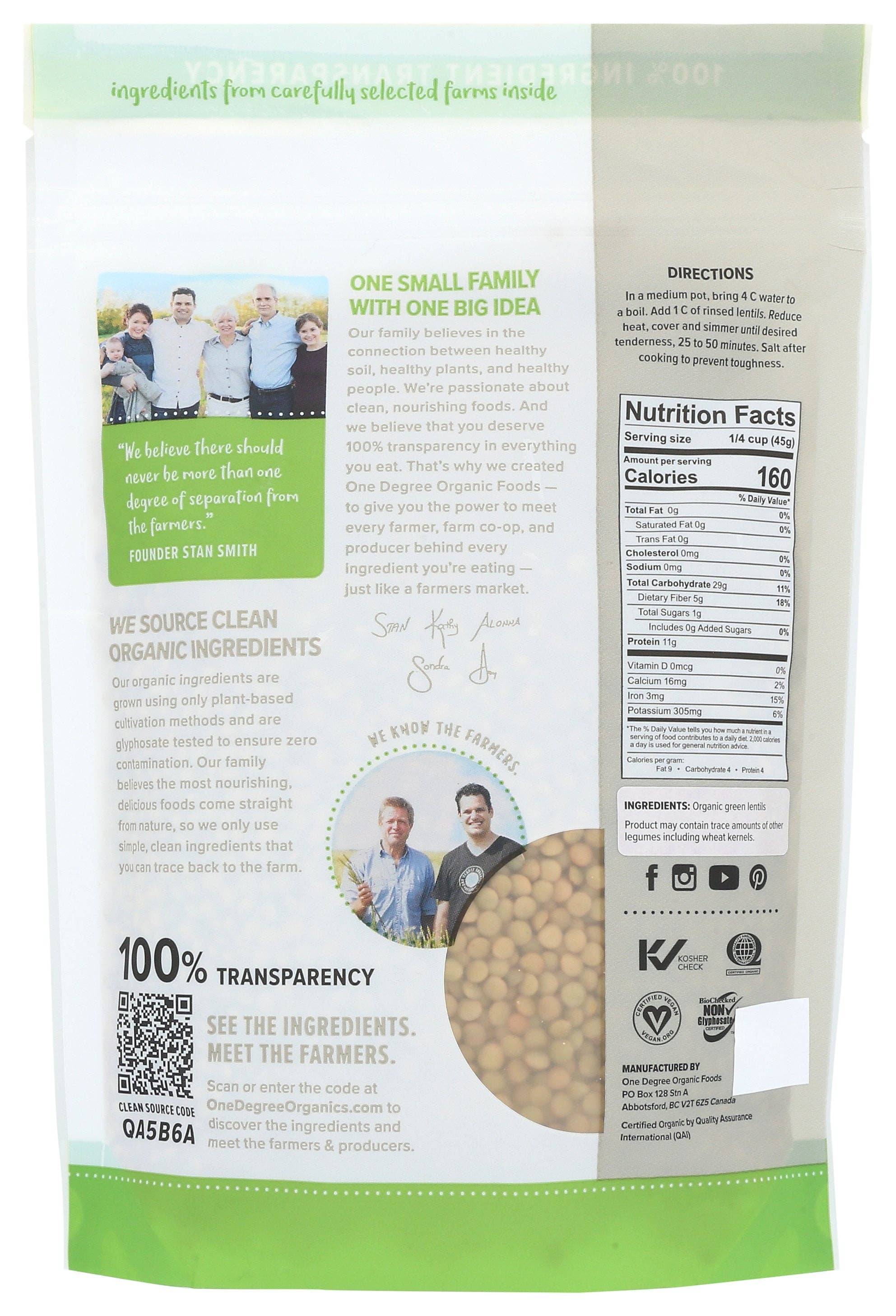Everyday Supply Co - Wholesale Beans - ONE DEGREE LENTILS GREEN ORG - Case of 61