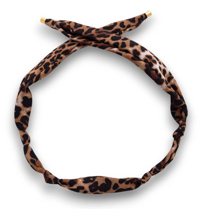 Brown and Black Cheetah Leopard Print Bandana Scarf for wholesale by Simply Jewels
